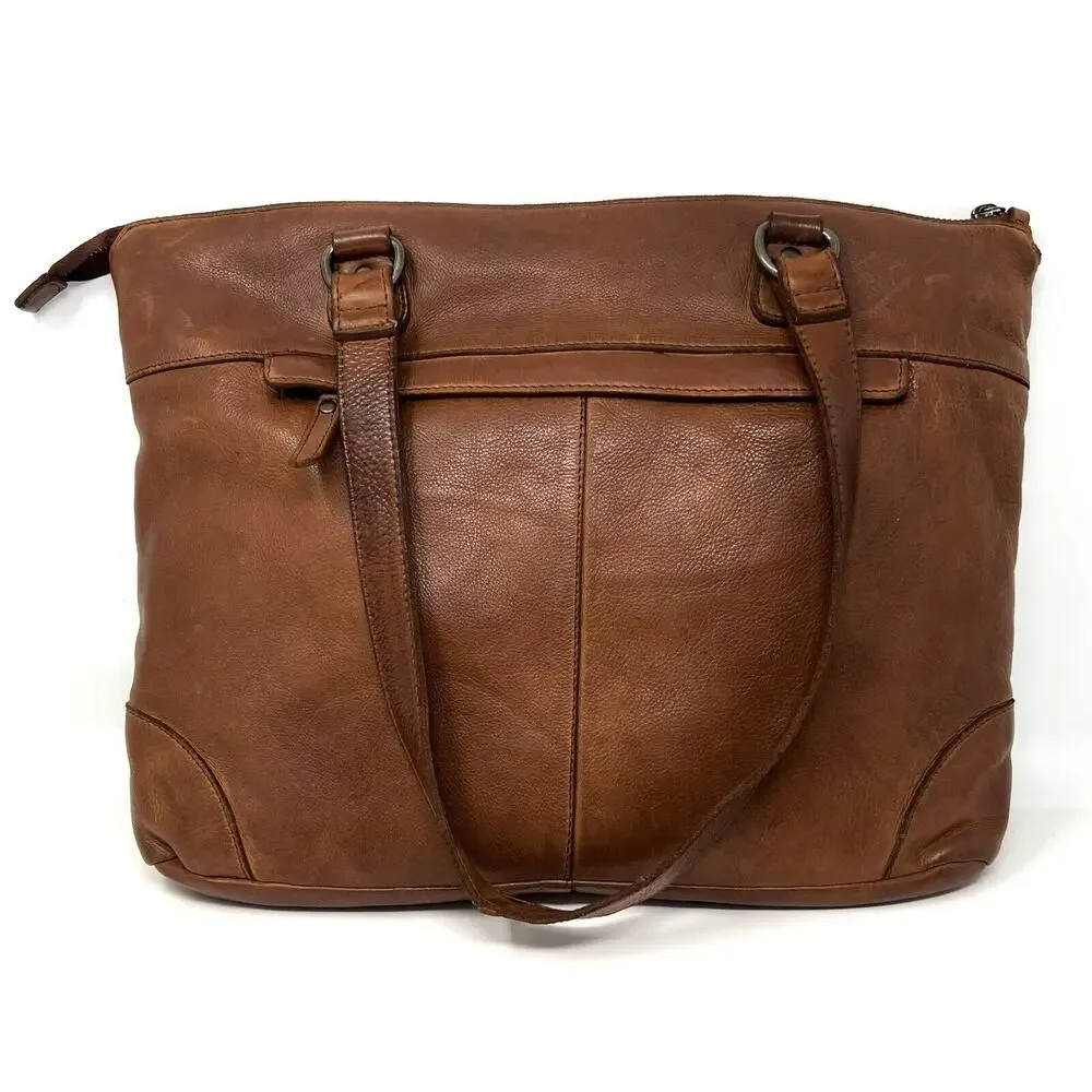Vilenca Holland Laptop Shoulder Tote Bag Distressed Leather Brown Cognac NWT